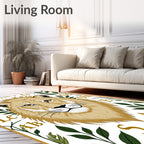 Golden Lion Head With Green Foliage Rug