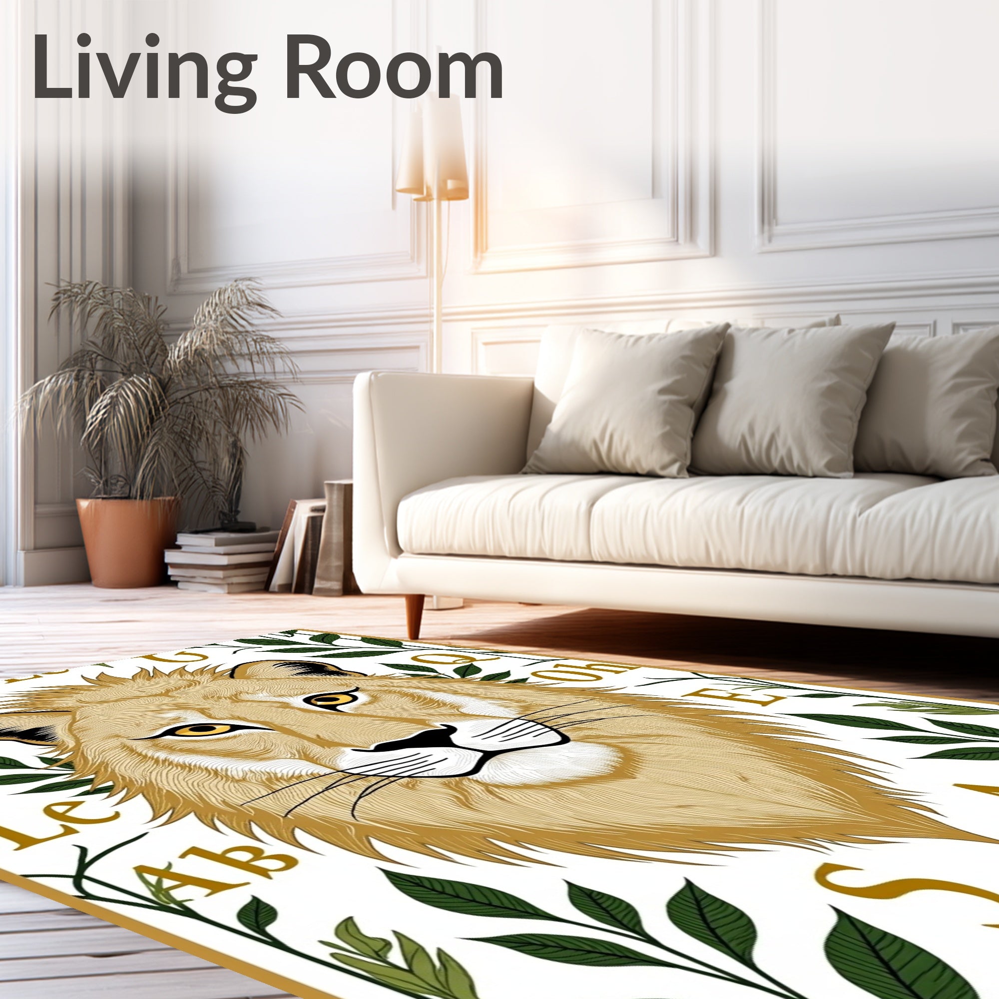 Golden Lion Head With Green Foliage Rug