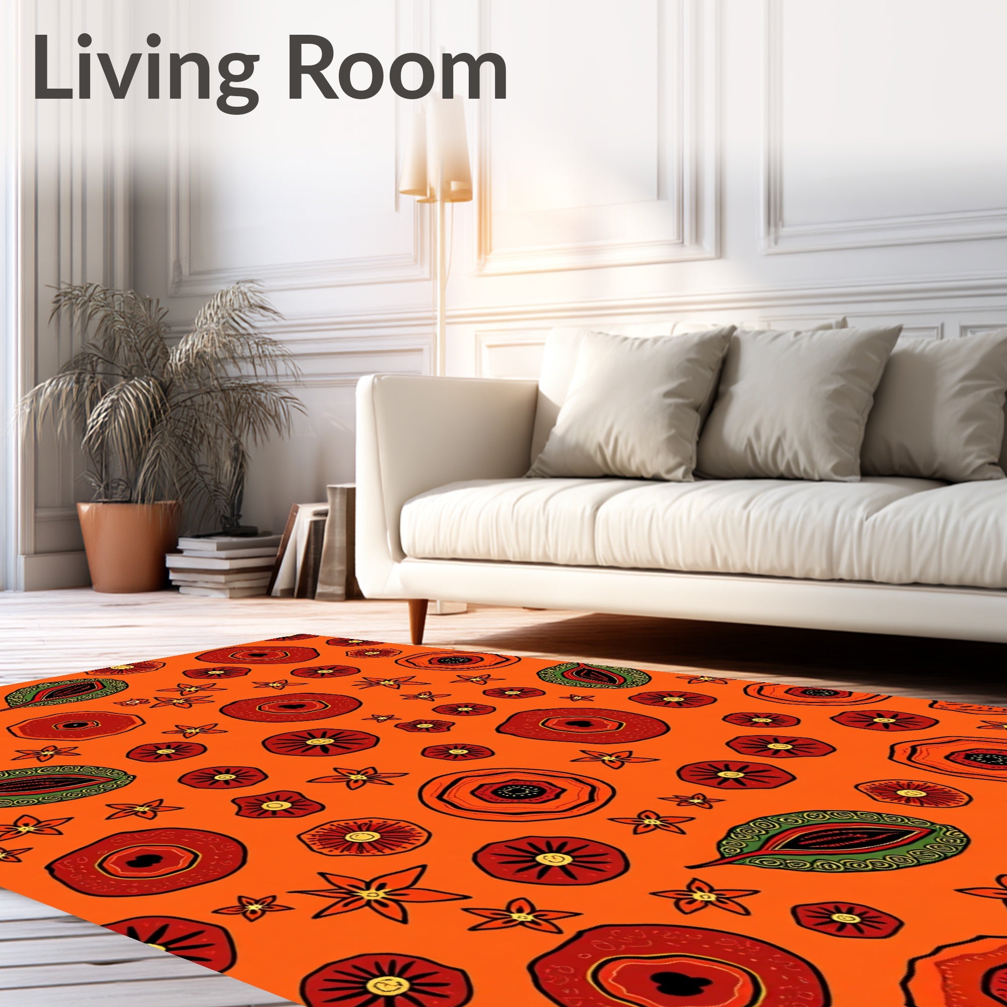 Orange Red Floral Medallion Leaf Rug
