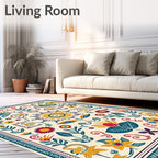 Yellow Red Blue Floral Folk Art Rug