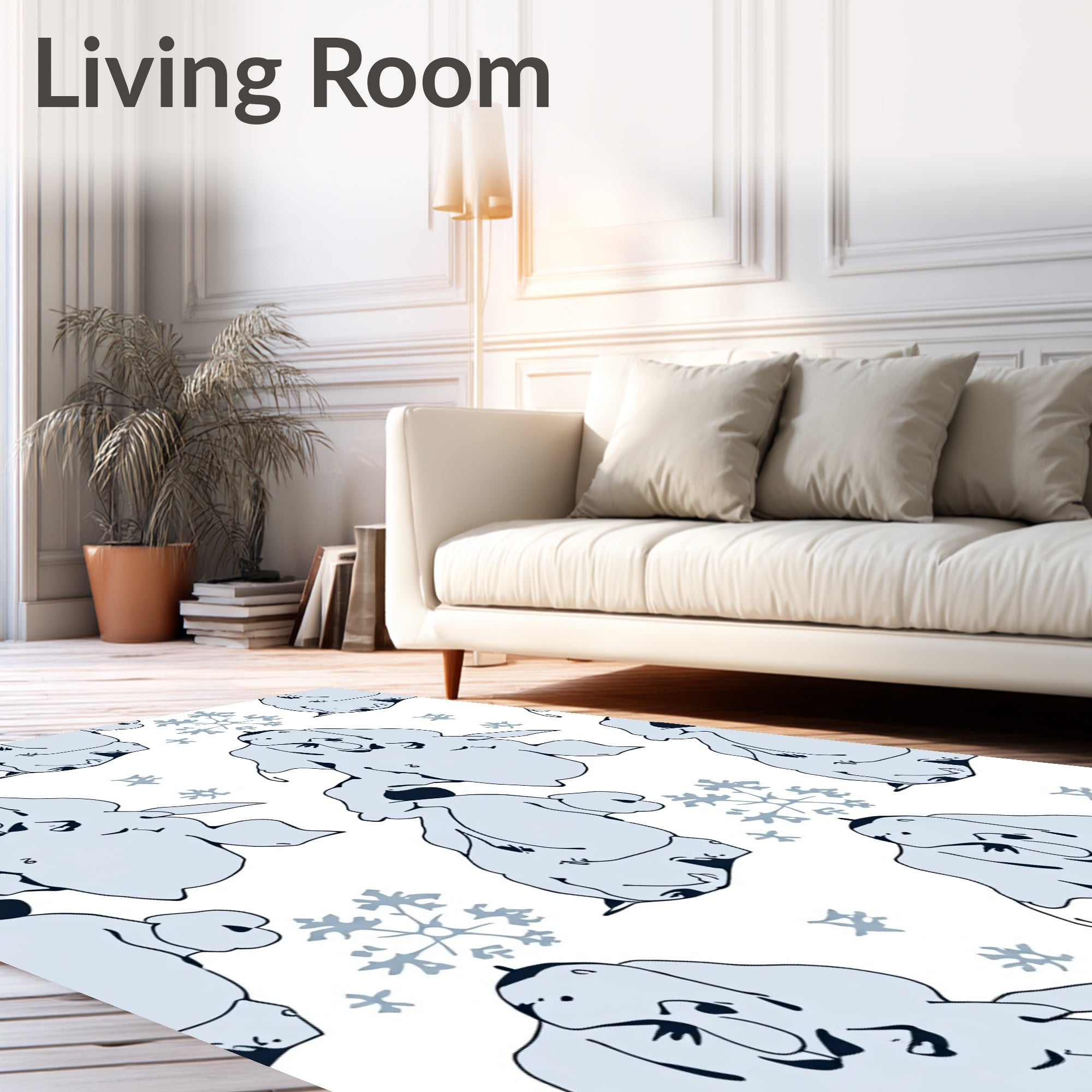 Light Blue Snowman Snowflake Scene Rug