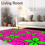 Vibrant Pink Strawberry Leaf Cluster Rug