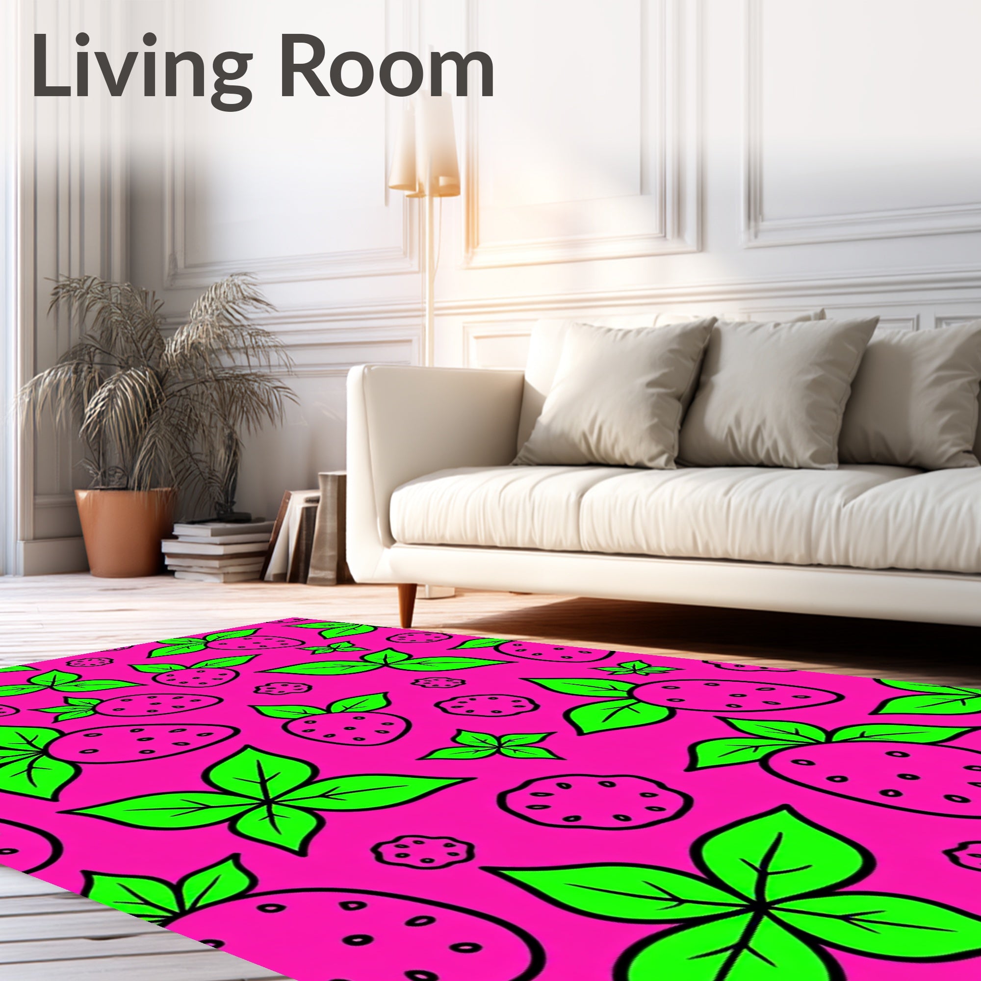 Vibrant Pink Strawberry Leaf Cluster Rug