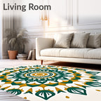 Emerald Gold Radiant Sunburst Mandala Rug