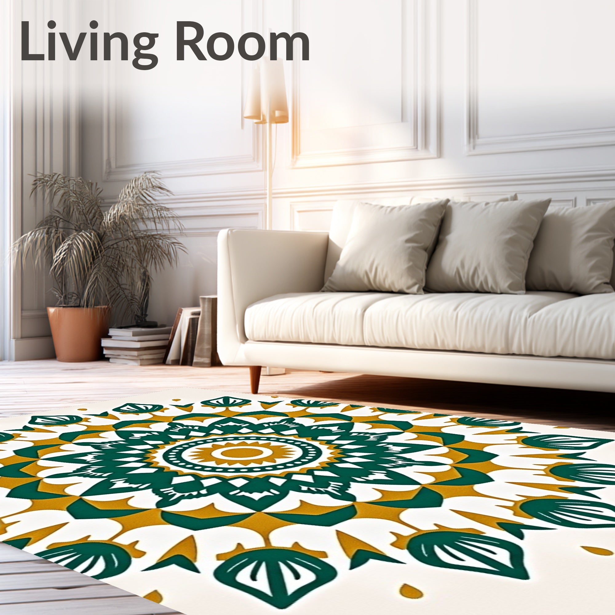 Emerald Gold Radiant Sunburst Mandala Rug