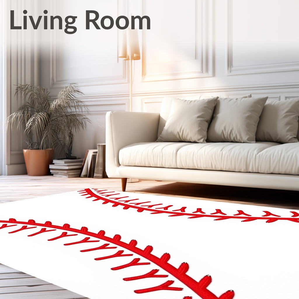 Classic Red Stitch Baseball Close-Up Rug