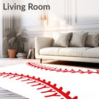 Classic Red Stitch Baseball Close-Up Rug