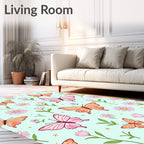 Whimsical Pink Orange Butterfly Garden Rug