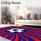 Retro Red Blue Sunburst Soccer Ball Rug