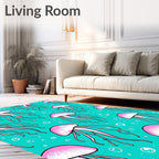 Pink Jellyfish Teal Bubbles Ocean Rug