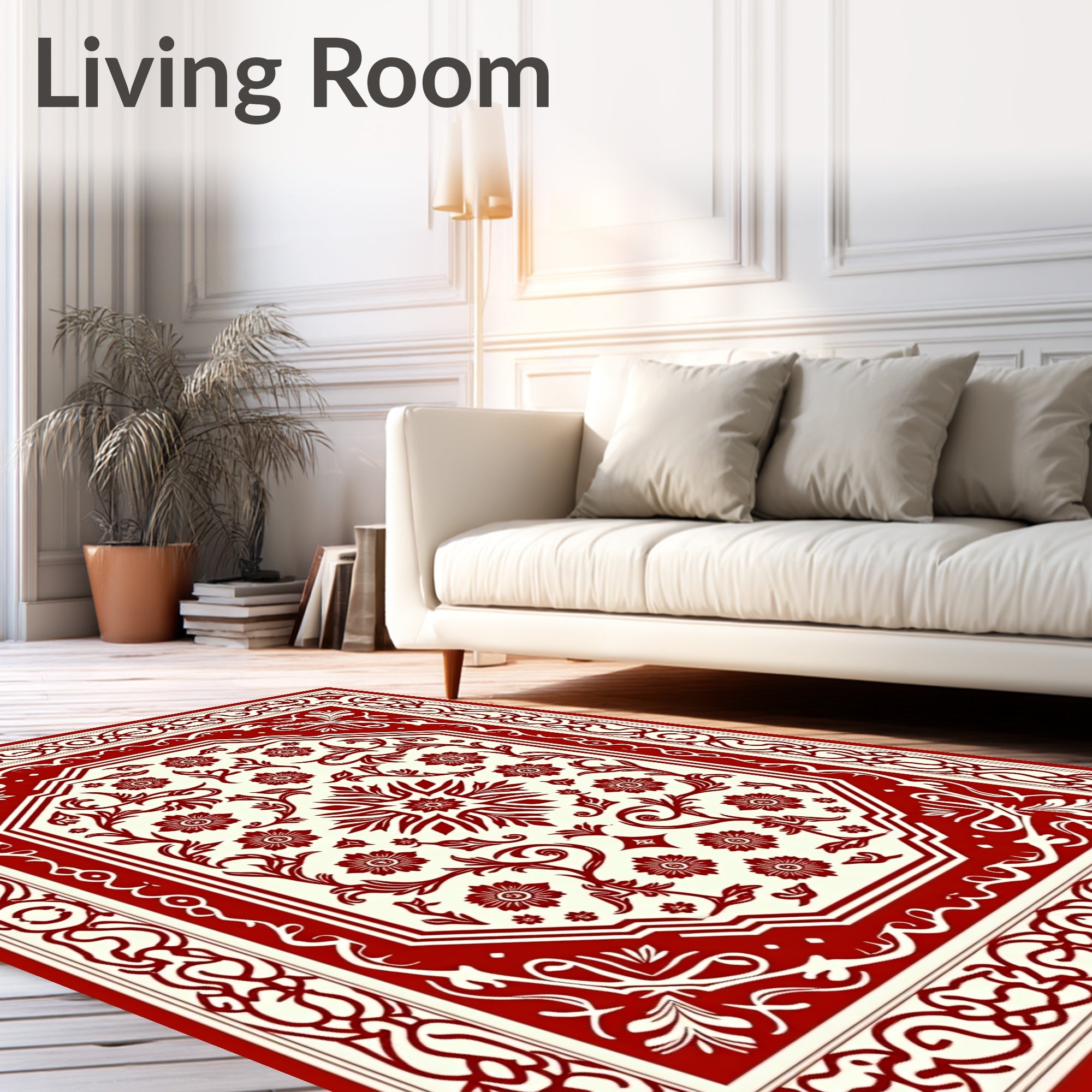 Ornate Crimson Botanical Medallion Rug