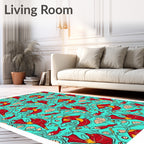 Art Nouveau Red Floral Teal Swirling Fish Rug
