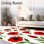 Bold Red Poppy Blossom Field Rug
