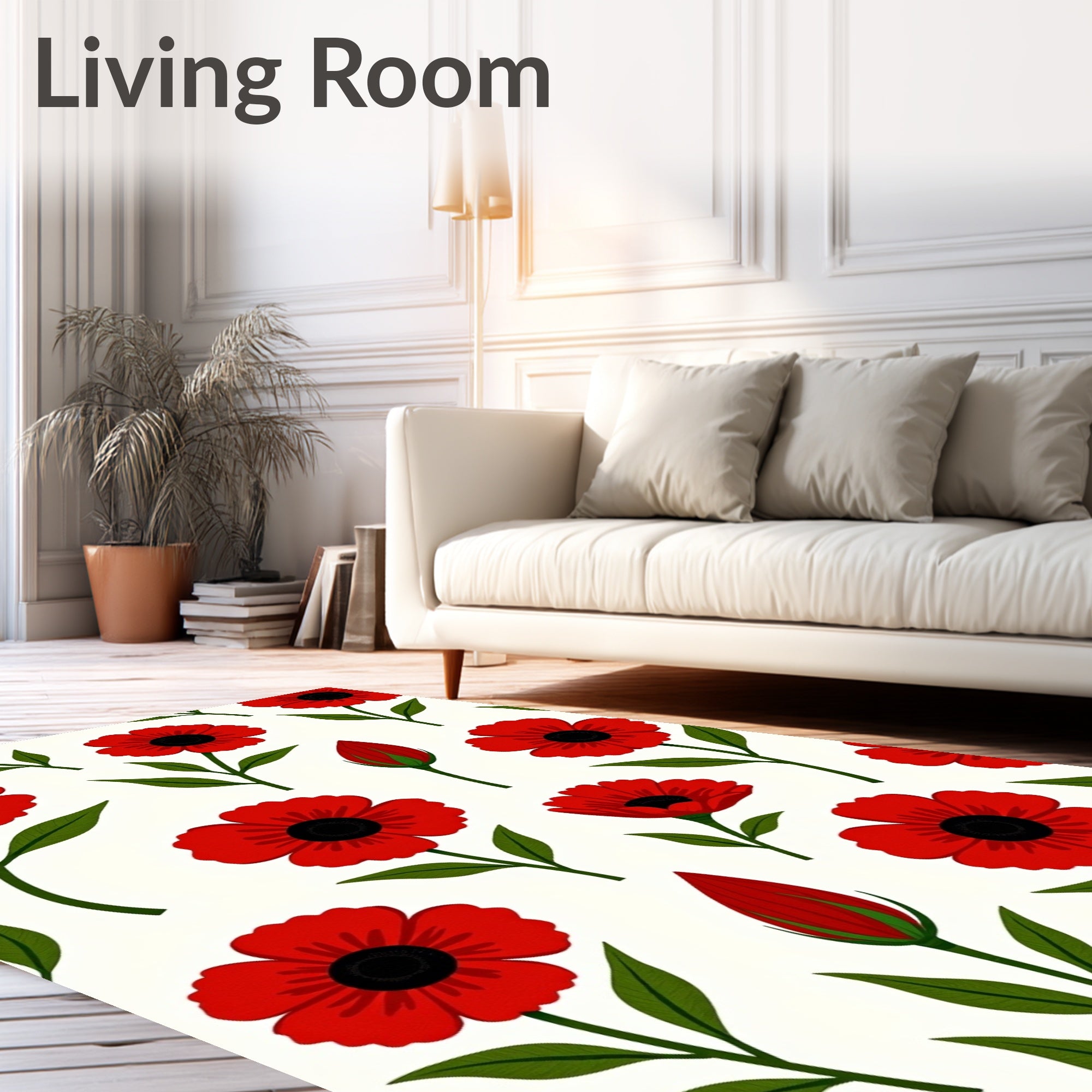 Bold Red Poppy Blossom Field Rug