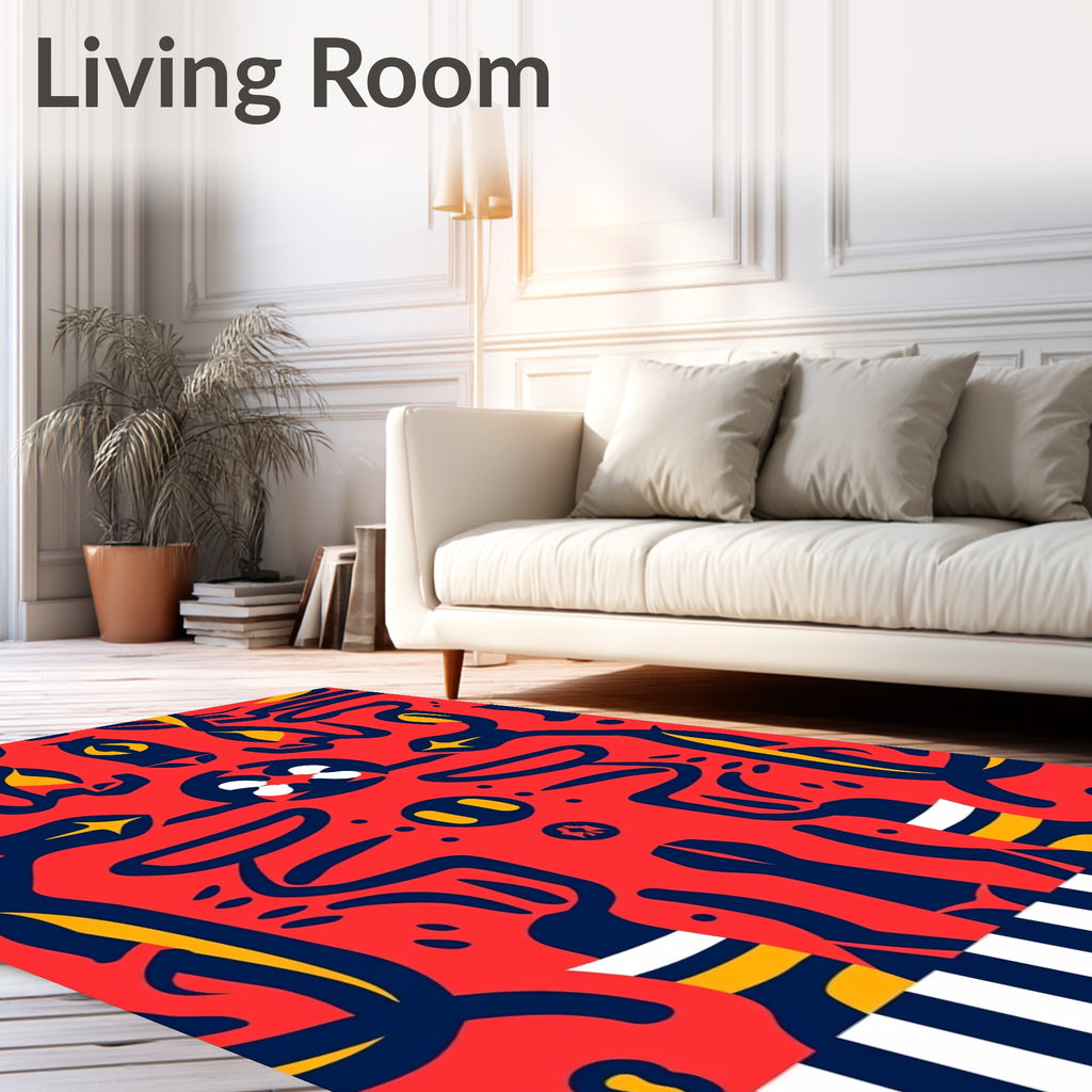 Abstract Red Blue Yellow Organic Forms Rug