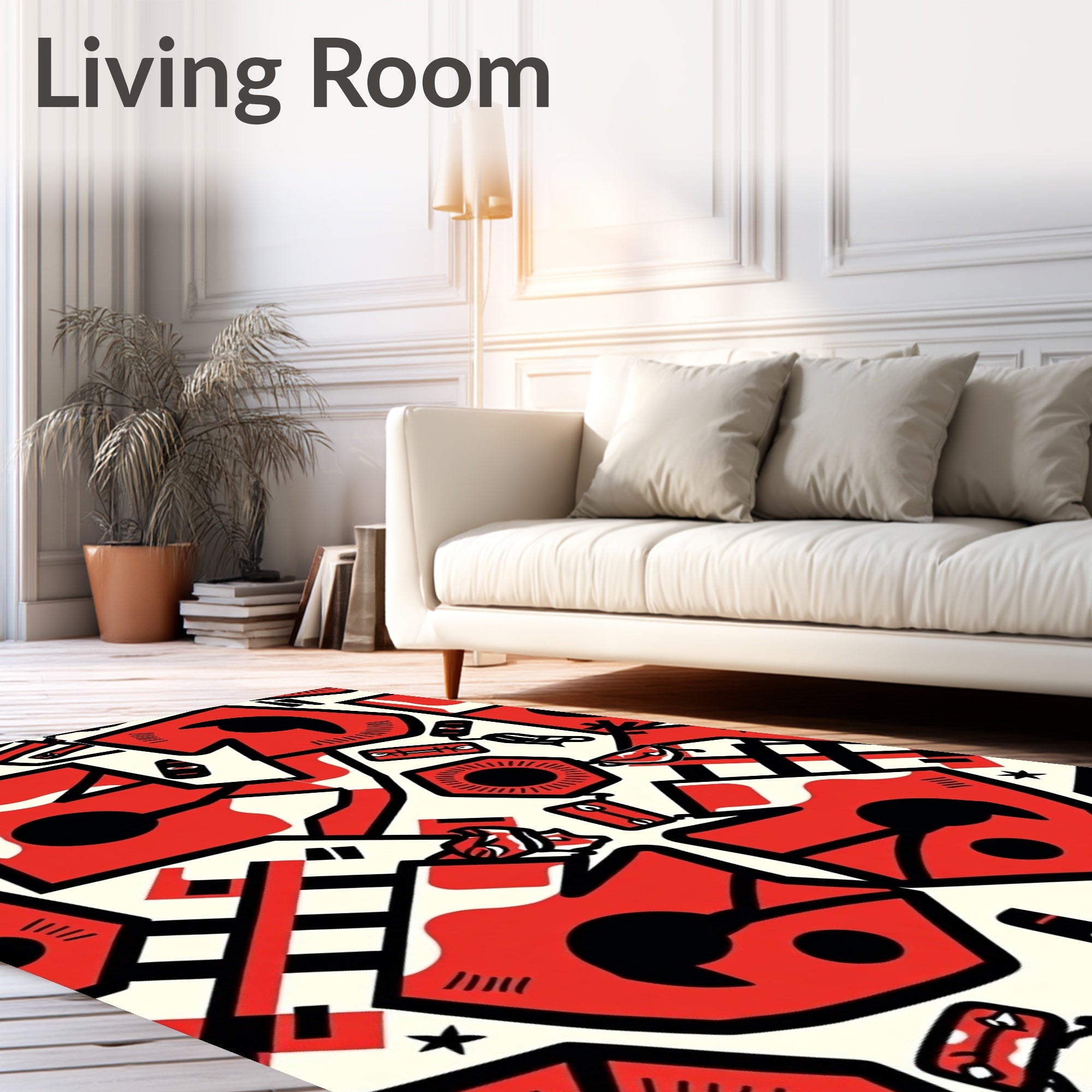 Bold Red Abstract Whimsical Figures Rug