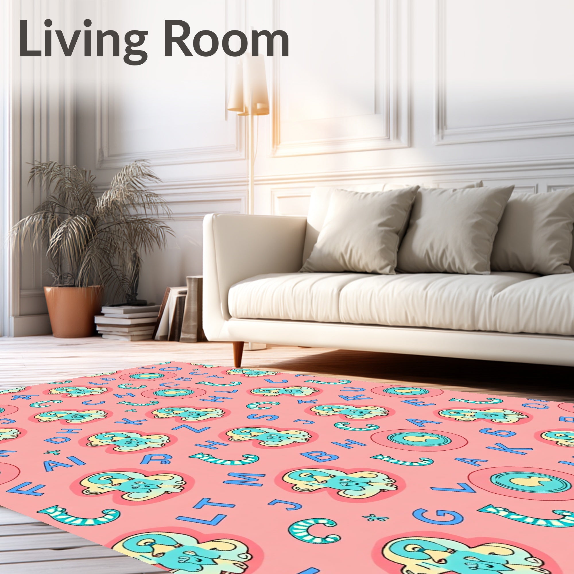 Pink Cartoon Alphabet Character Rug