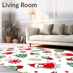 Festive Red Christmas Character Holly Snowflakes Rug