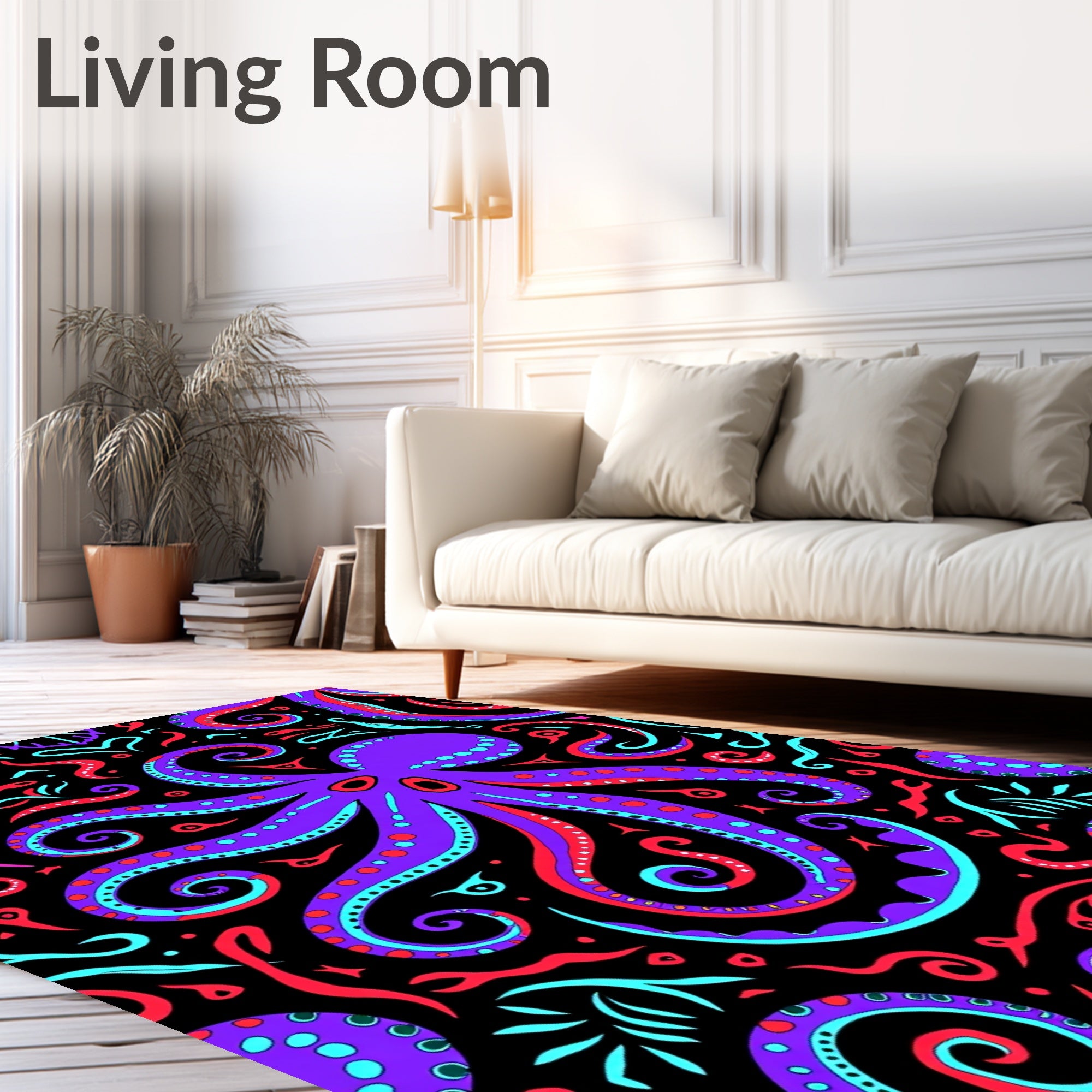 Purple Octopus Tentacle Swirl Colorful Rug