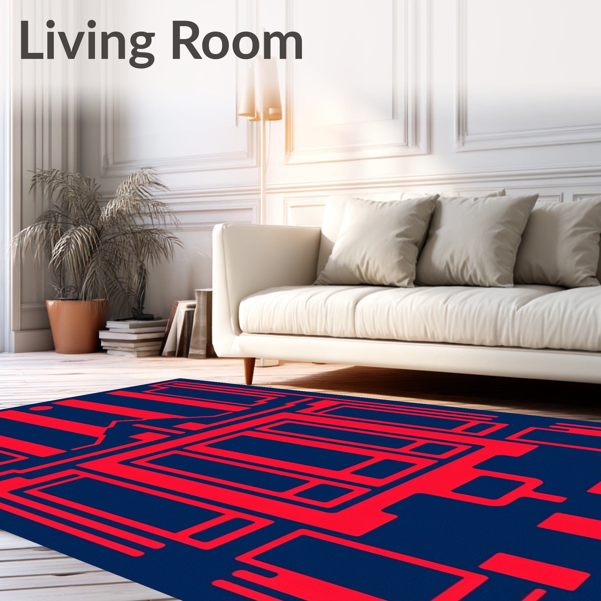 Bold Red Geometric Circuit Board Rug