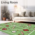 Green Baseball Field Playful Sports Collage Rug