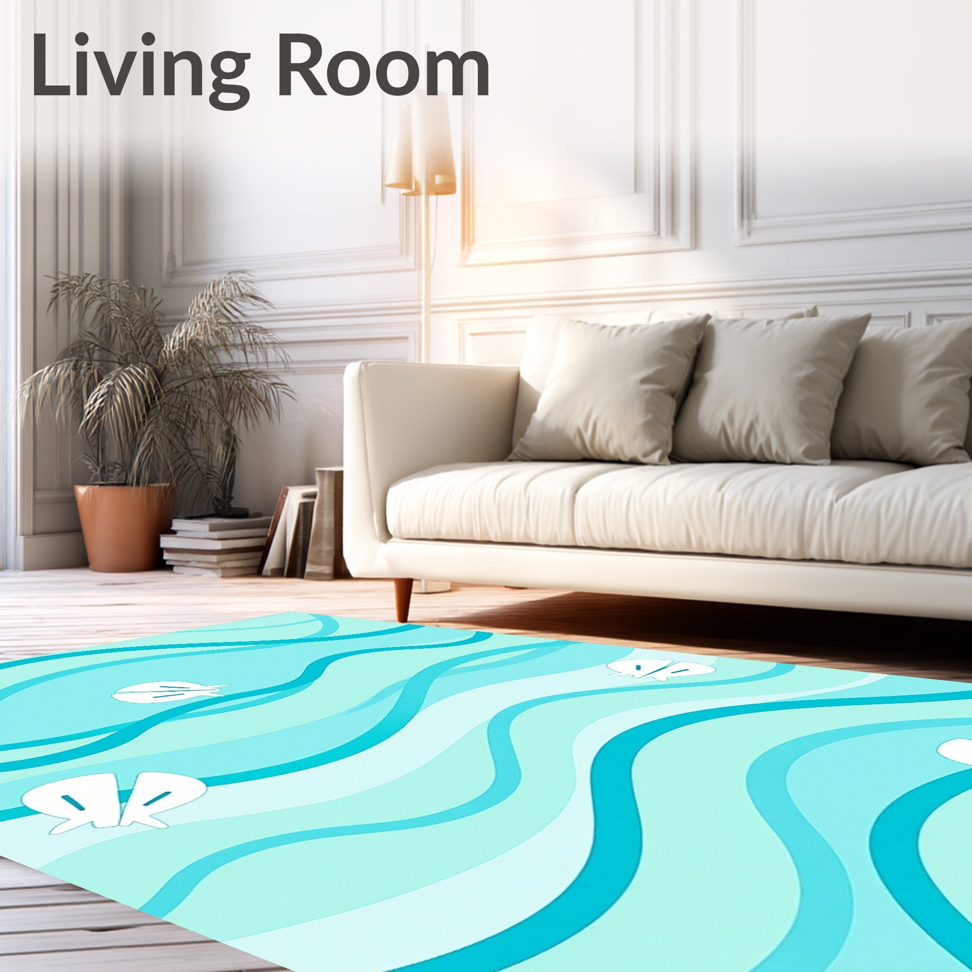Aqua Waves with White Shells Rug