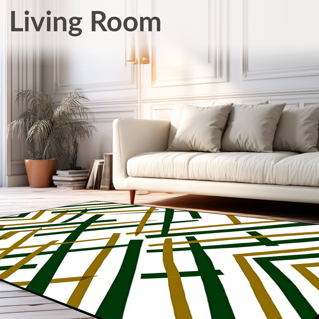 Green and Gold Intersecting Lines Rug