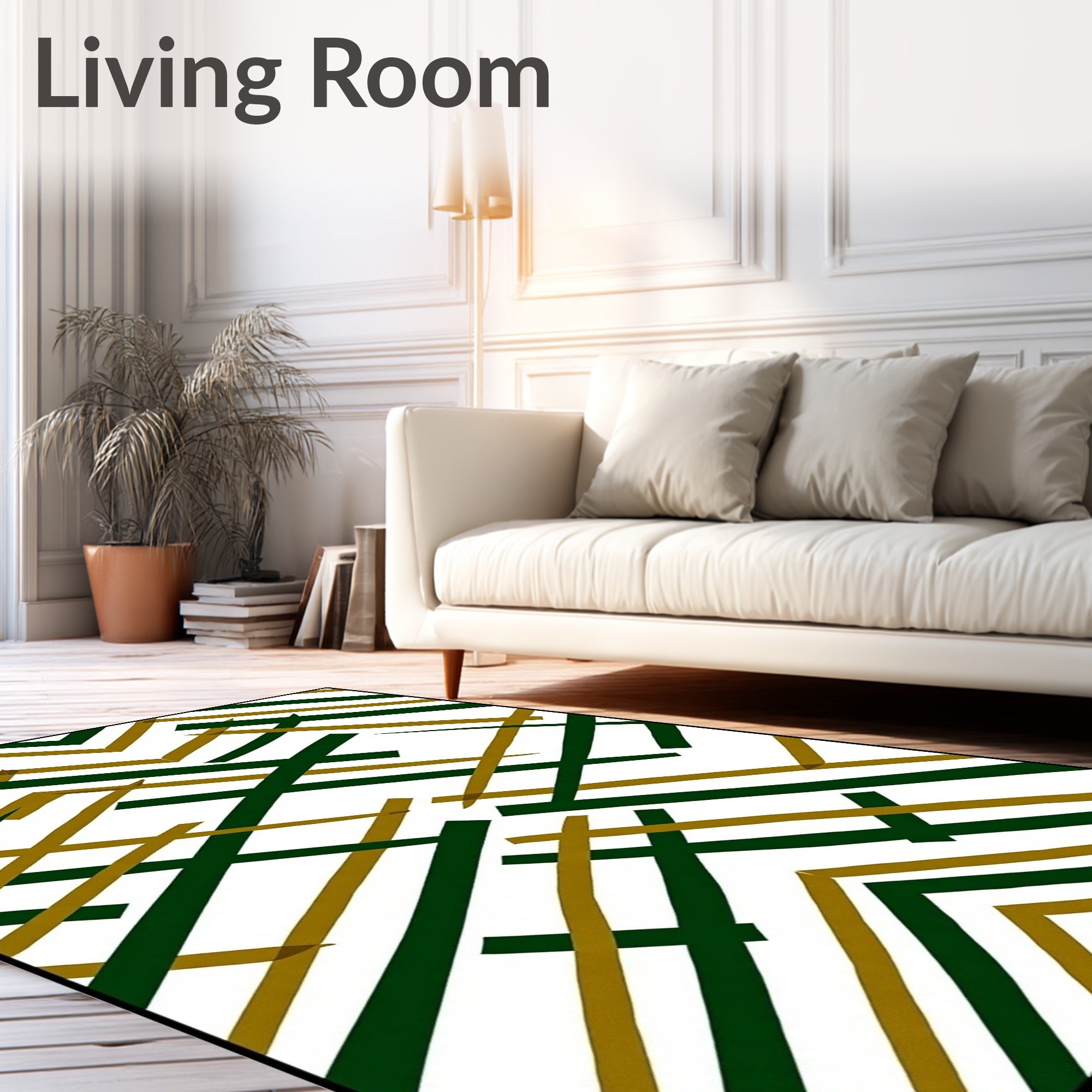 Green and Gold Intersecting Lines Rug