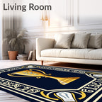 Golden Trophy Navy Border Art Rug