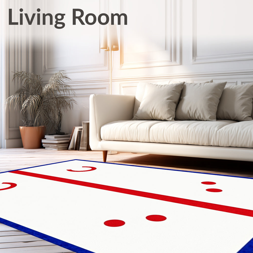 Red Horseshoe Blue Corner Geometric Rug