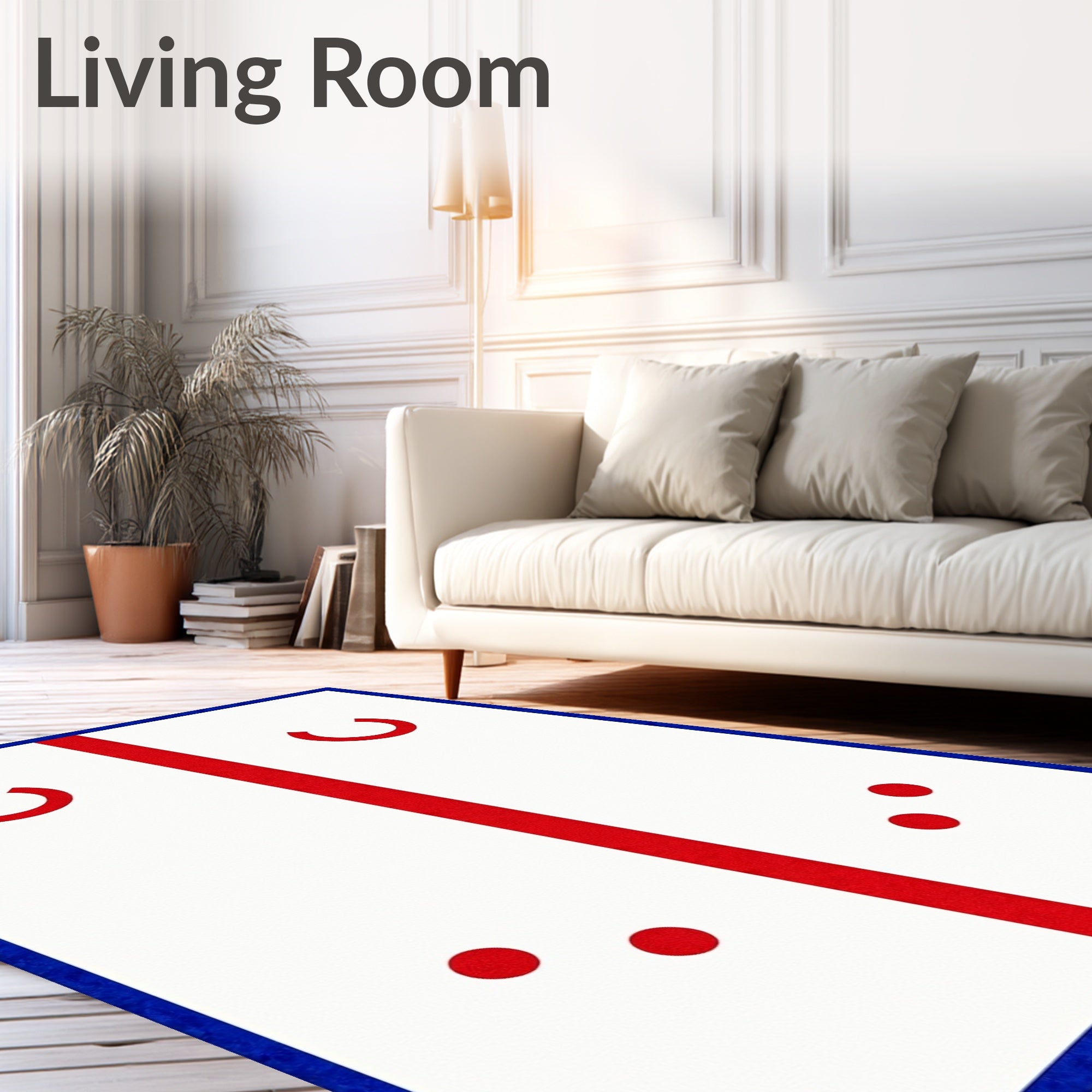 Red Horseshoe Blue Corner Geometric Rug