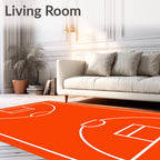 Energetic Orange Basketball Court Outline Rug