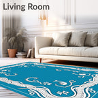 Art Nouveau Cyan Floral Swirl Border Rug