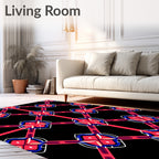 Red Blue Black Geometric Lattice Rug