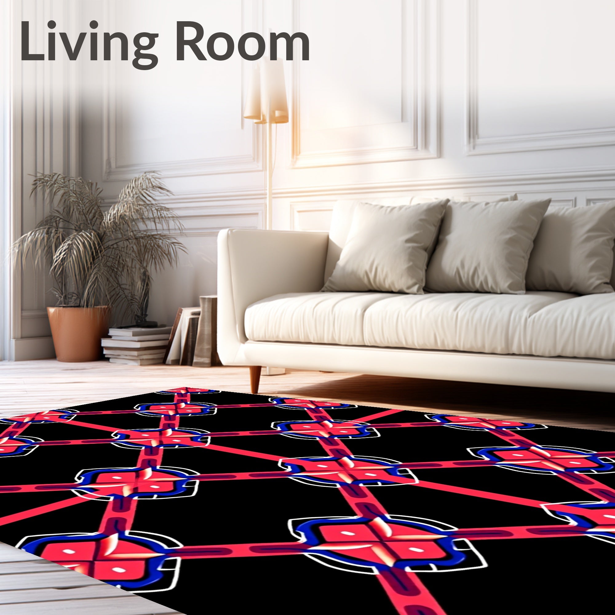 Red Blue Black Geometric Lattice Rug