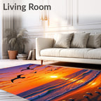Fiery Sunset Seagulls Ocean Waves Rug