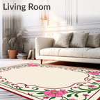 Pink Floral Vines Border Rug