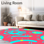 Whimsical Blue Creature Yellow Dot Rug