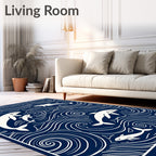 Navy White Dolphin Ocean Swirls Rug