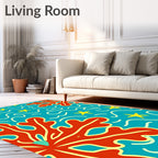 Vibrant Red Coral Yellow Star Rug