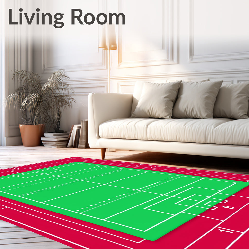 Field Green White Line Court Rug