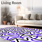 Modern Black Blue Line Art Rug