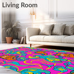 Whimsical Cartoon Creatures Pink Blue Yellow Rug