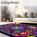 Vibrant Pink Blue Yellow Character Collage Rug