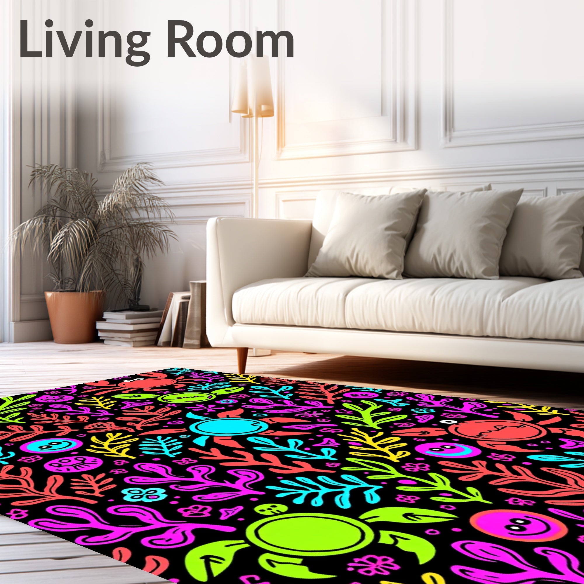 Vibrant Neon Ocean Coral Creatures Rug