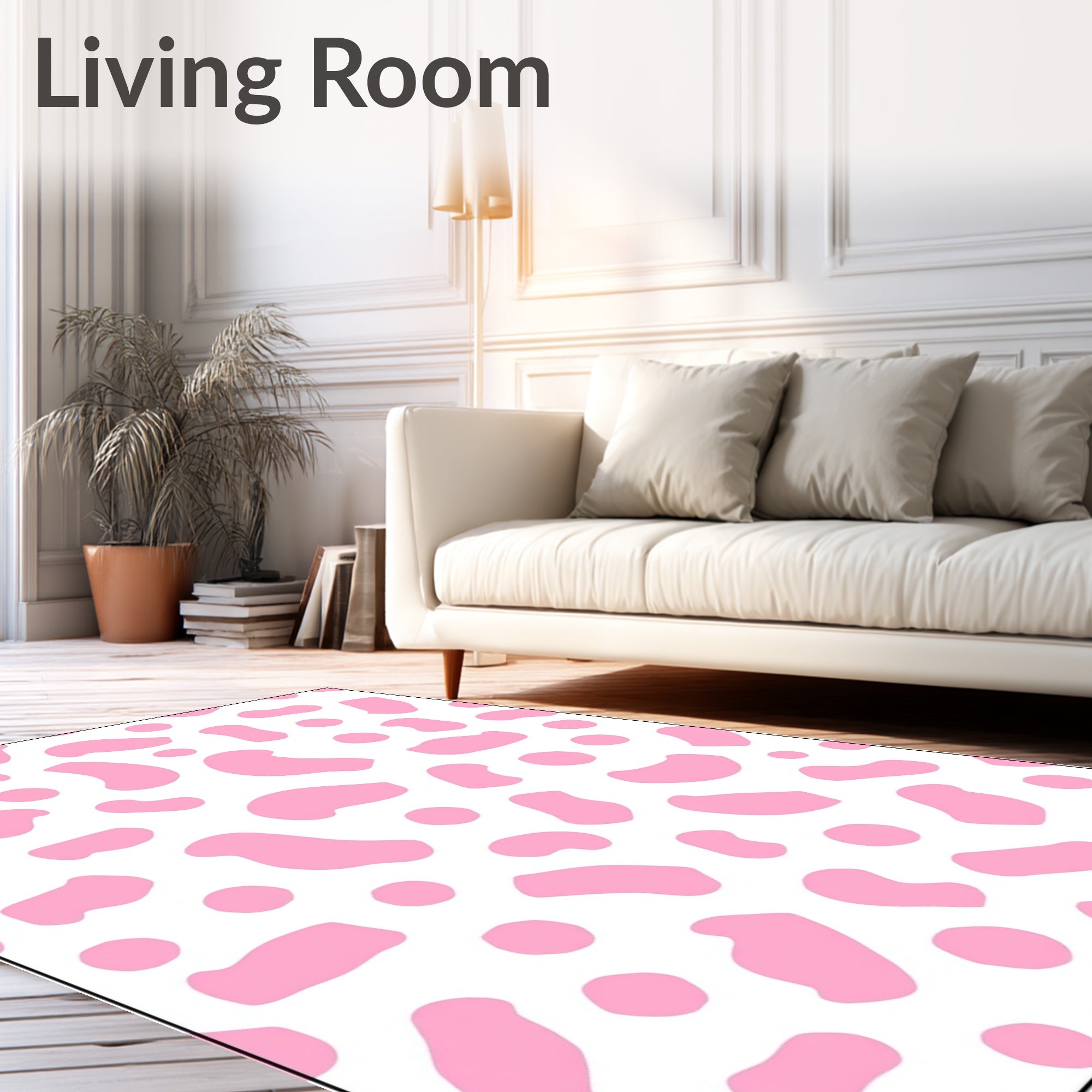 Pink Blobs Scattered White Rug