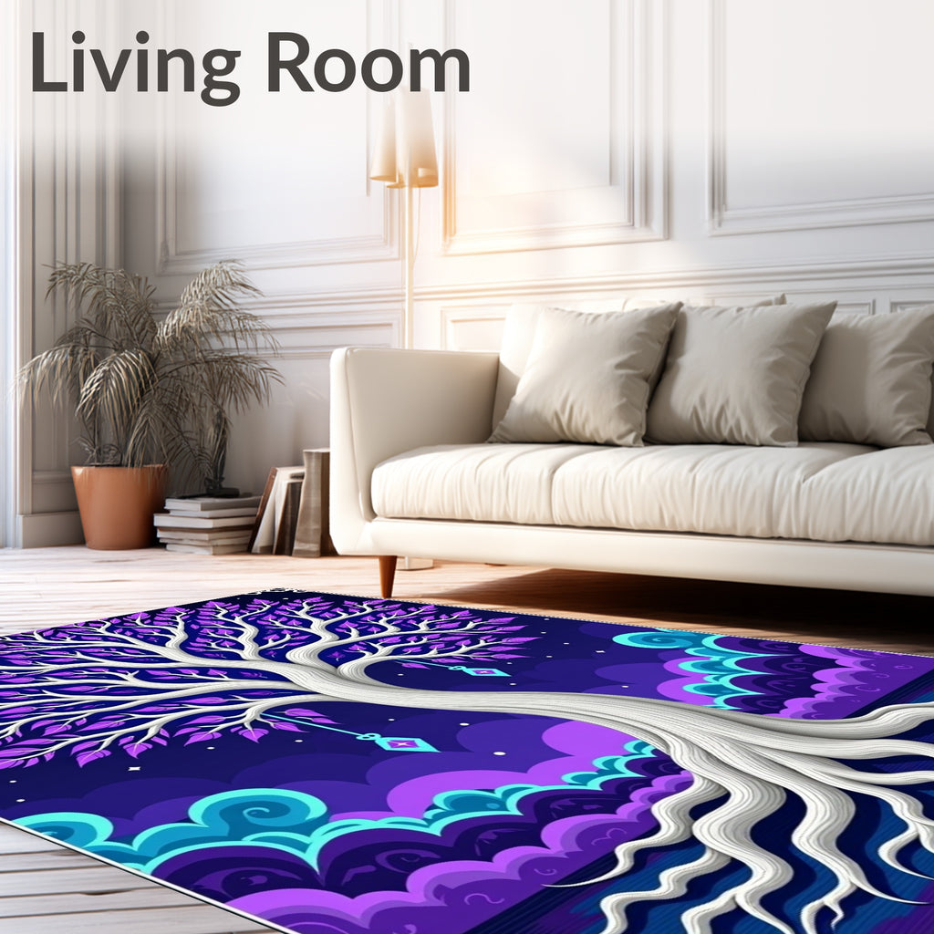 Enchanted Cosmic Tree Purple Foliage Rug