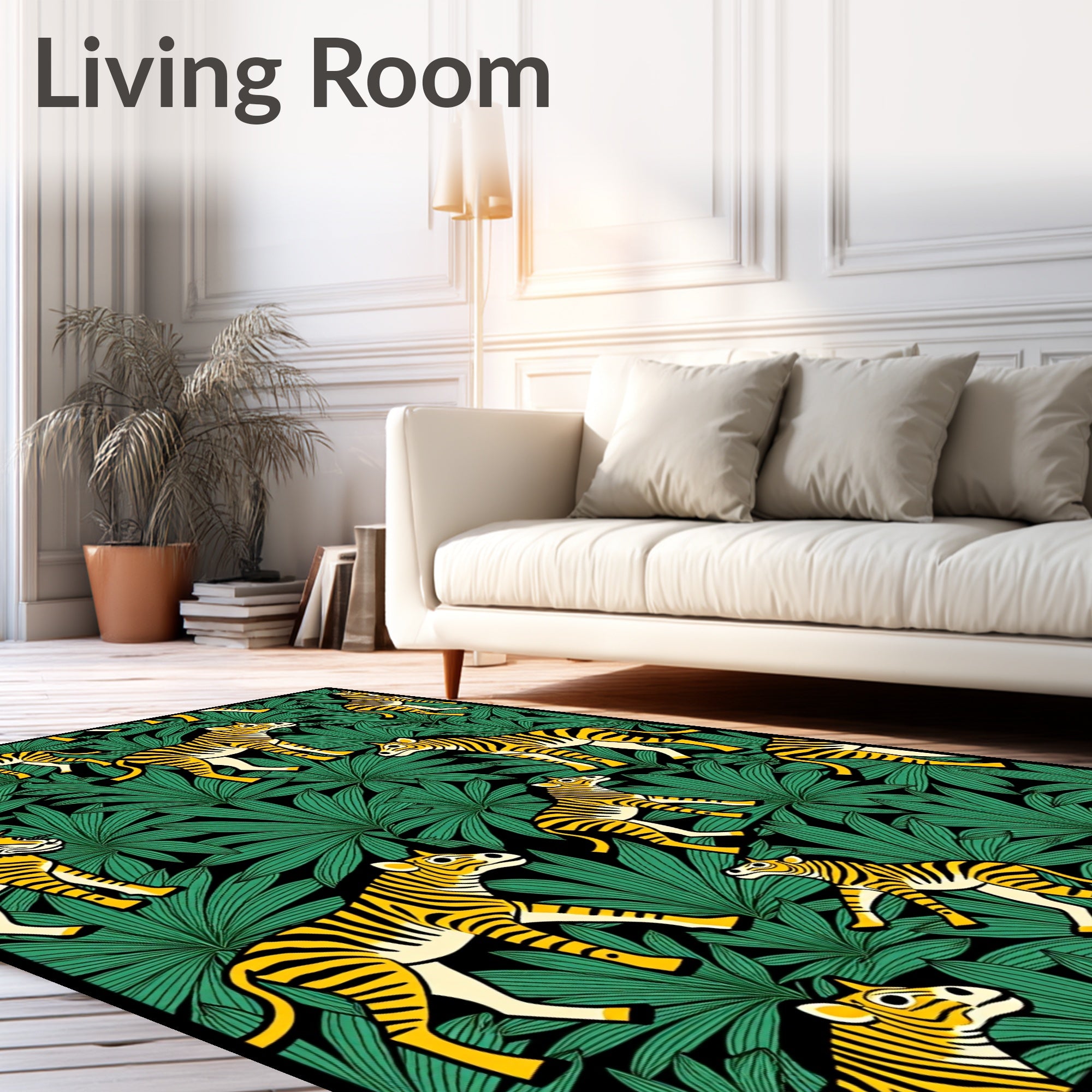 Yellow Zebra Tropical Leaf Jungle Rug