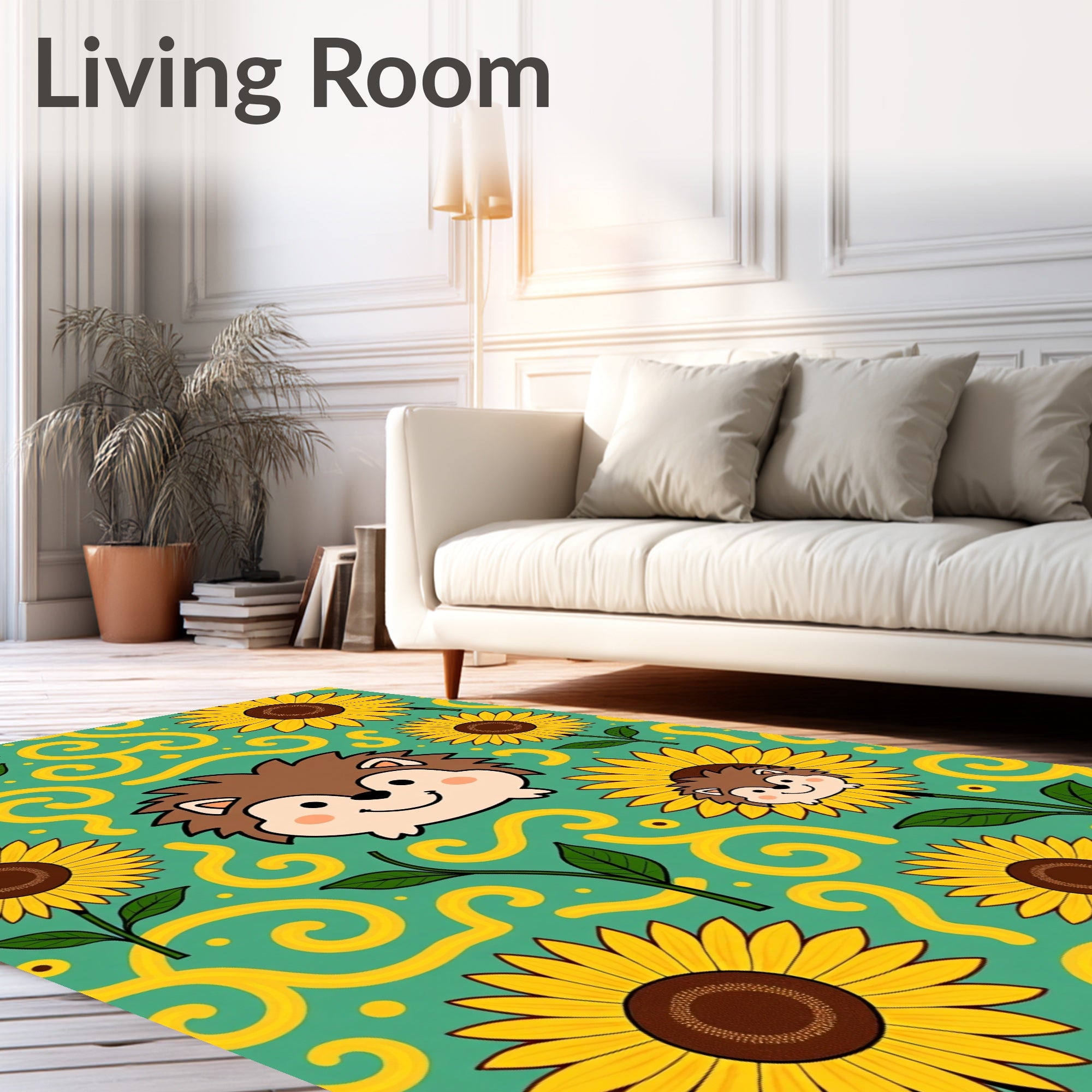Whimsical Hedgehog Sunflower Medley Rug