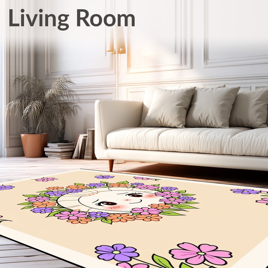 Sunny Face Floral Garland Round Rug